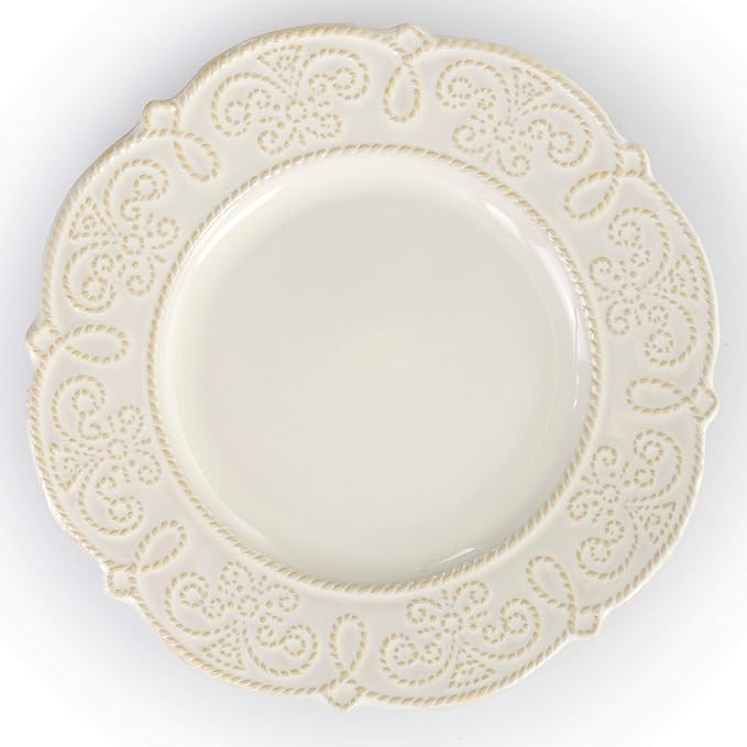 Elama Round Decorated Stoneware Scallop Embossed Dinnerware Dish Set, 16 Piece, Luna