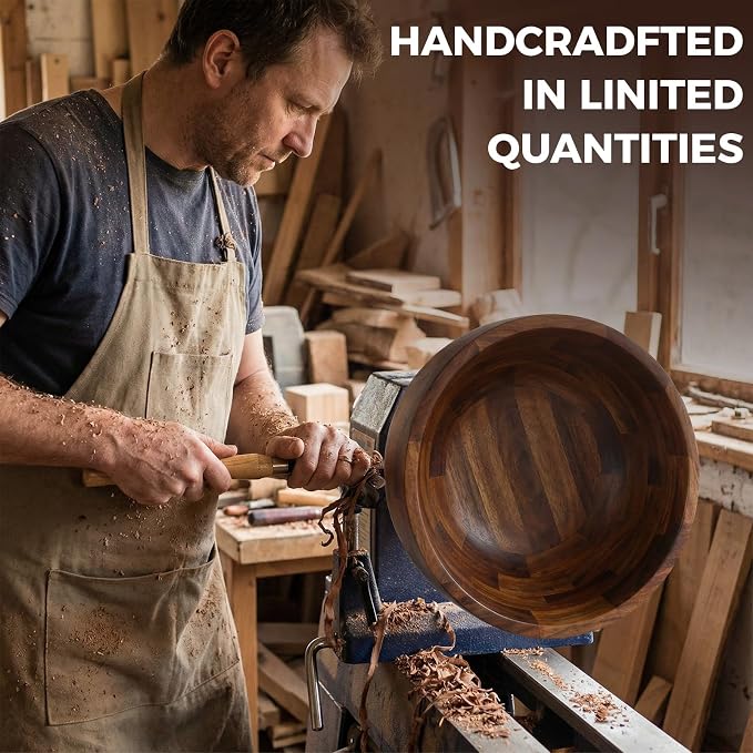 Wood Mixing Bowl Compatible with KitchenAid 4.5-5 Qt Tilt-Head Stand Mixer. | Natural True Acacia Wooden Bowls with Lid Cover, 5 Quart Kitchen Aid Bowls for Mixer with Stainless Steel Locking Base.