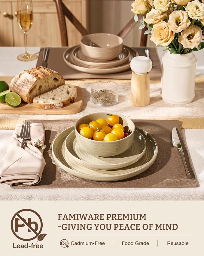 24-Piece Stoneware Dinnerware Sets for 8 - Farmhouse Coupe Plates and Bowls with Speckles & Spirals - Chip & Scratch Resistant, Microwave & Dishwasher Safe - Gift Box, Multicolor
