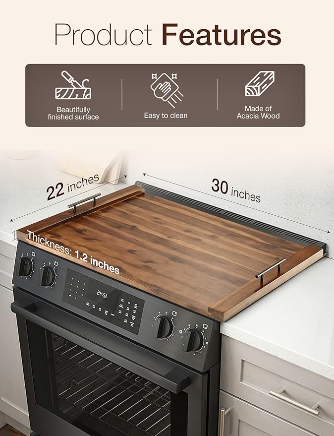 TIDITA Acacia Stove Top Covers for Electric Stove - Wooden Noodle Board for Gas Stovetop - Stove Top Covers for Gas Burners - Wooden Kitchen Sink Cover for Counter Space & Decorative Tray (Walnut)