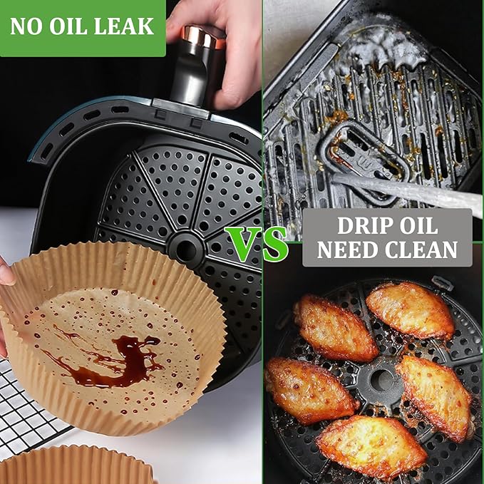 200pcs Air Fryer Disposable Paper Liner, Non-Stick Disposable Air Fryer Parchment Paper Liners, Baking Paper for Air Fryer Oil-Proof, Water-Proof, Food Grade Parchment（6.3" in Bottom, 8" on top）