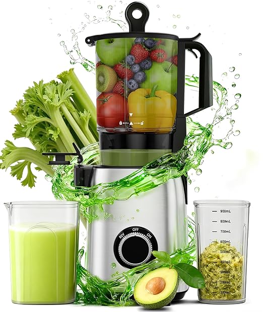 Electactic Cold Press Juicer,With 5.4" Extra Large Feed Chute Fit Whole Fruits & Vegetables,High Juice Yield,Easily Detachable Parts Design,Easy Assemble & Cleaning