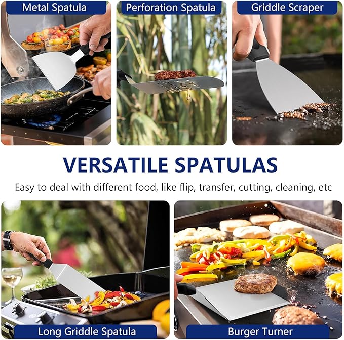 Joyfair 18Pcs Griddle Accessories Kit for Blackstone, (PP Handles) | Flattop Grilling Accessory Set With Smash Burger Press, Stainless Steel Spatula Tool, Basting Cover For Outdoor BBQ Cooking