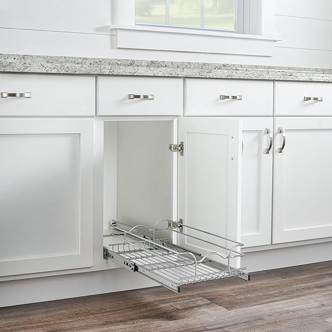 Rev-A-Shelf Pullout Kitchen Cabinet Drawer and Rolling Organizer Cabinet Pantry Storage Basket in Multiple Sizes, 12 x 22 in, 5WB1-1222CR-1