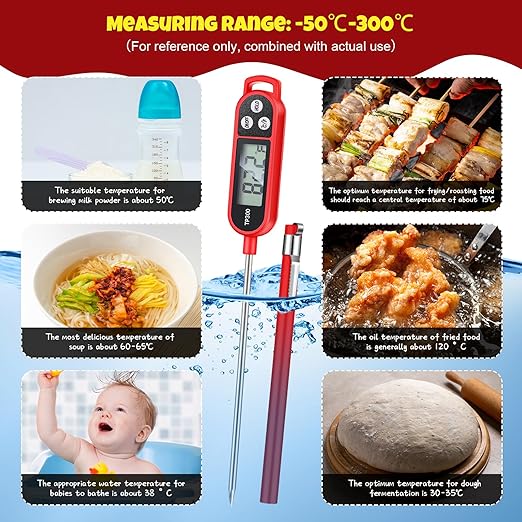 Copkim 6 Pcs Meat Thermometer Food Thermometer with Probe Water Liquid Instant Read Digital Thermometer Cooking Thermometer Supplies BBQ Kitchen Thermometer for Cooking Milk Yogurt (Red)