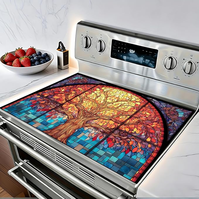 Tree of Life Stove Top Cover 28.3 x 20.5 in for Glass To pon Waterproof、Scratch Resistant Easy to Clean