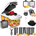 Vegetable Chopper with Container - 15-in-1 Mandoline Slicer, Food Dicer, Onion Cutter & Cheese Grater - Manual Veggie Chopper with Storage, Stainless Steel Blades