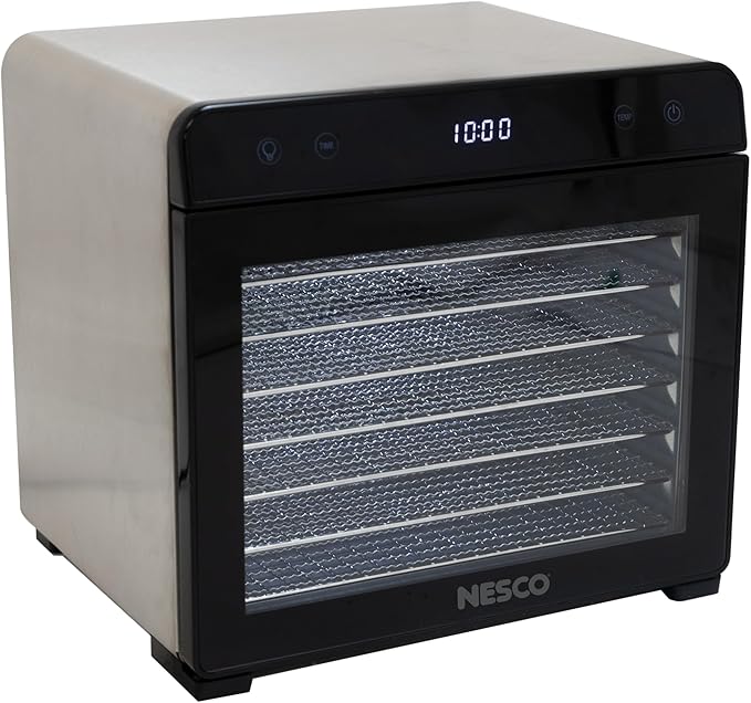 NESCO 8-Tray Stainless Steel Food Dehydrator – Digital Timer, Temp Control, Inner Light, Drip Tray – Jerky, Fruit, Herbs, Dog Treats, 650W, BPA-Free