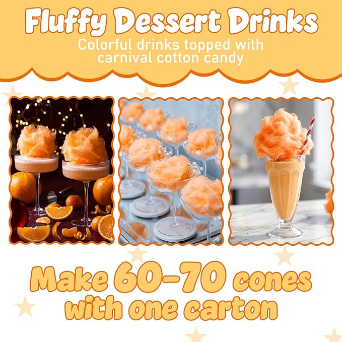 Perfectware Concession Essentials Orange Cotton Candy Mix – Ready-to-Use Floss Sugar for Cotton Candy Machines – Makes 60–70 Cones – 3.25 lb Carton – Carnival Style Cotton Candy Sugar