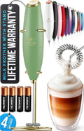 Zulay Kitchen Powerful Milk Frother Wand With 4 AA Duracell Batteries - Ultra Fast Handheld Drink Mixer - Electric Whisk Foam Maker for Coffee, Lattes, Cappuccino, Matcha & Creamer - Forest Gold