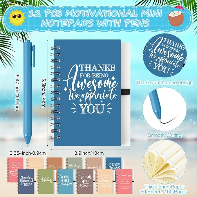 Shellwei 36 Pcs Employee Appreciation Gifts Bulk 24 oz Thank You Tumbler with Lid and Straw Mini Spiral Notebooks and Pens Appreciation Gifts for Team Employee Coworkers Teacher (Different)