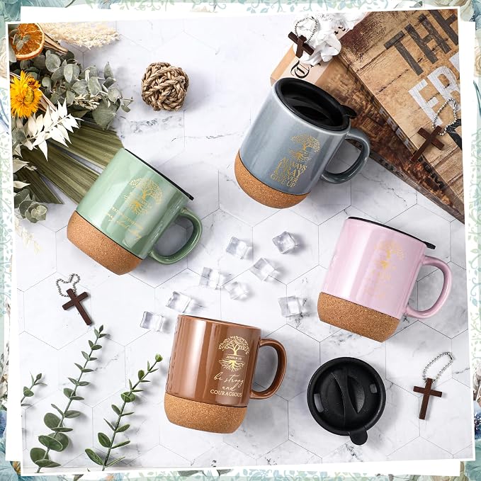 Jingmore 10 Pcs Christian Gift Bulk Religious Mugs with Bible Verse Coffee Cup 15oz for Teacher Nurse Women Men Church Member Employee Mom Dad Clergy Pastor(English Tree of Life)