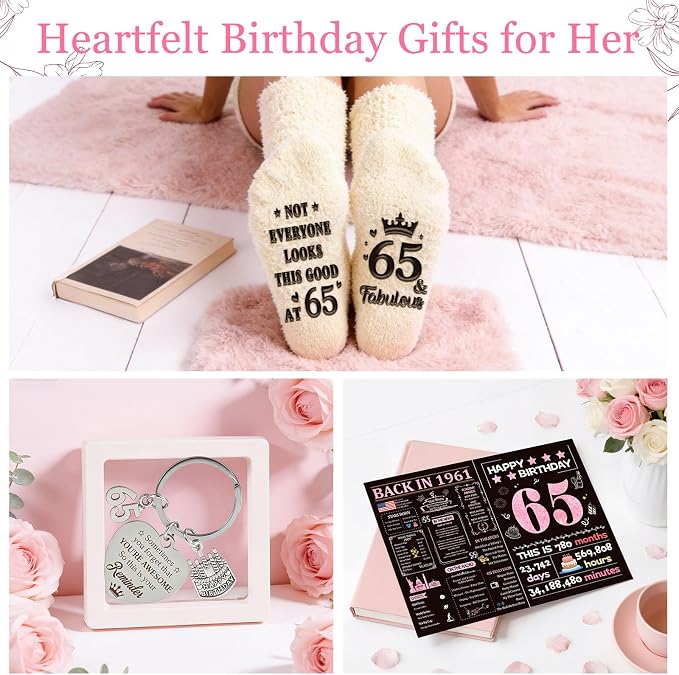 65th Birthday Gifts for Women, Vintage 1961 Happy 65th Birthday Gifts Basket for Women Unique Gift Ideas for 65 Year Old Female, Mom, Wife, Grandma, Thoughtful Birthday Gift Turning 65 Year Old