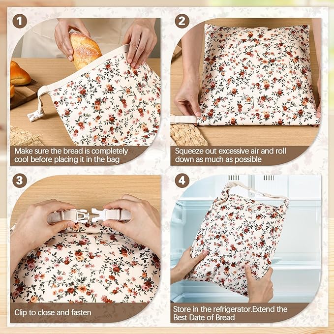 Reusable Beeswax Bread Bags for Homemade Bread Sourdough (2 Pcs 13x17in Bags + 10in Bowl Cover) Floral Cotton 100% Natural Beeswax Coating, Plastic-free Food Storage Wrap(Vintage Flower)