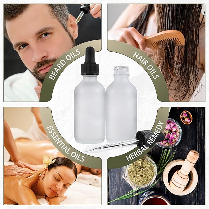 NOOEEISS 48 Pack, 2oz Glass Dropper Bottle, Preety Texture Tincture Bottles with Precise Scales Eye Droppe, for All Kinds Of Mixed Liquids,Leak-Proof Design for Easy Travel (Clear Frosted)