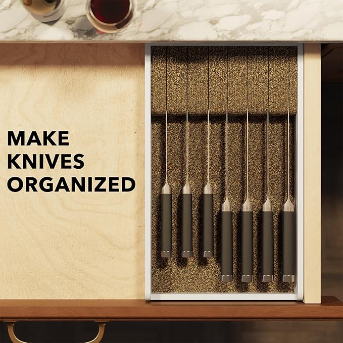 SpaceAid Knife Drawer Organizer 9 inches Wide Bamboo Insert Dock, Kitchen Steak Knives Holder Organizers Block for Drawer in Storage Organization (Medium, White)