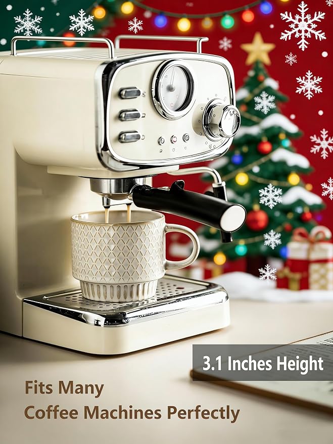 Gomakren Coffee Mugs Set of 4, 13 Ounce Stackable Coffee Mugs with Stand, Father's Day Ceramic Coffee Cups with Spoon for Coffee, Espresso, Cappuccino, Latte, Cocoa, Tea and Milk, Creamy White