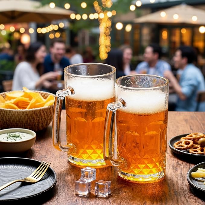 Reallnaive 20 Pack 18 oz Beer Mugs for Oktoberfest Freezer Glass Beer with Handles Mugs Steins German Large Heavy Cups for Men Drinking Gifts (Diamond Style)