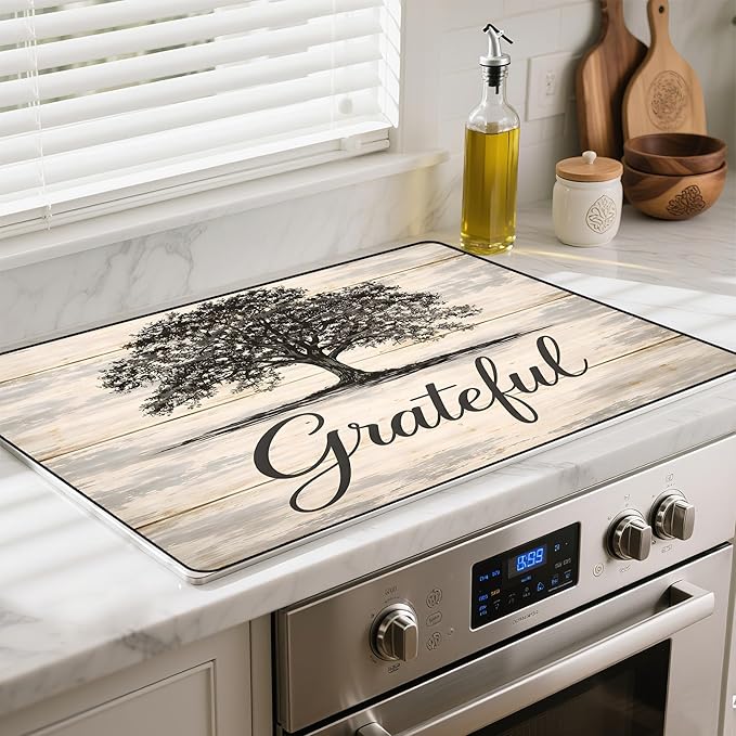 Stove Top Cover- Mat for Electric Stove Protector with Anti-Slip Rubber Coating Dish Drying Mats Scratch-Resistant (Big Tree, 28.5" x 20.5")