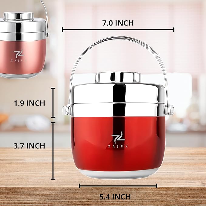 Stainless Steel Lunch Box Wine Red for Adults, Large Capacity 51 oz (1.5 L), Double compartment, Keeps food Fresh and Warm, Ideal for Work and Travel, Leak-Proof, Portable. Includes Special Bag.