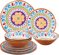 UPware 12 Piece Cinco de Mayo Melamine Dinnerware Sets, Outdoor Dishes Set, Plates and Bowls Sets, Cinco de Mayo Decorations, Service for 4, Multicolor