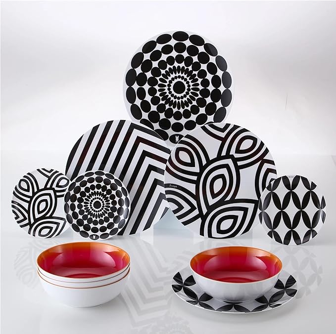 French Bull 12-Piece Dinnerware Set Black & White