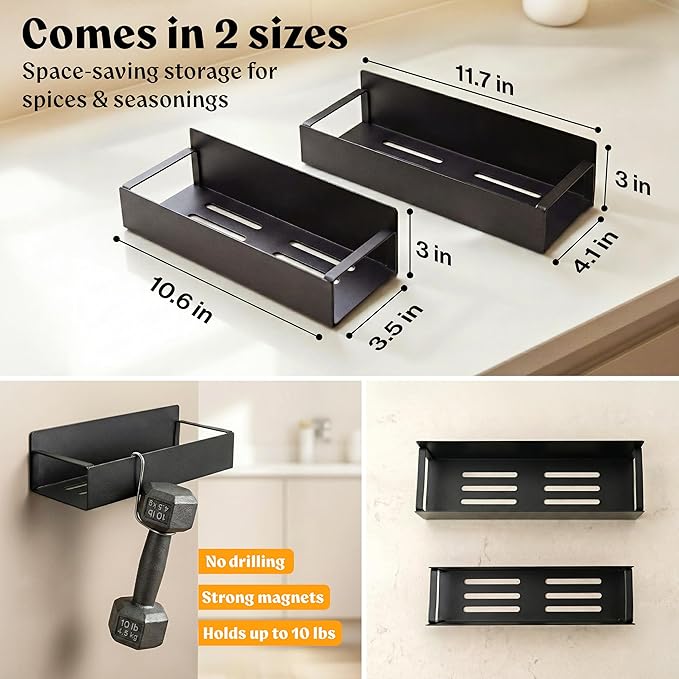 EDELHAUS Square Glass Spice Jars (24 x 4oz) with Black Lids + Magnetic Spice Rack for Refrigerator (Fits 12 Jars) + Bonus Slim Auxiliary Rack, 240 Labels, Shaker Inserts, Funnel