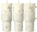 Floral Tumbler with Handle 40oz, Stainless Steel Insulated Tumblers Coffee Travel Mug Cup with Straw, Flower Coffee Cup Gifts for Women Girls, Gift for Her on Christmas Birthday Mothers Day