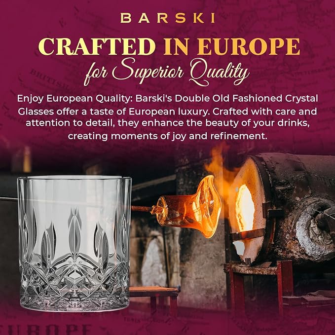Barski Whiskey Glasses - Double Old Fashioned Rocks Glass - Set of 2 Lowball Tumbler - DOF Crystal Glass Tumblers - For Scotch - Bourbon - Water - Beverage - Drinking Glasses - 10.5 oz, Made in Europe