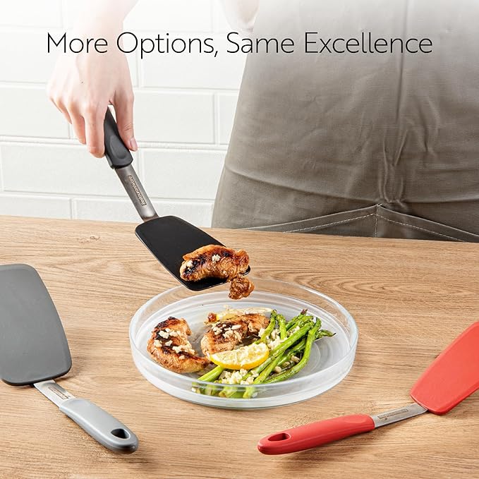 Restaurantware Comfy Grip Silicone Turner 1 Durable Cooking Turner - Stainless Steel Body Rubber Handle With Hole Gray Silicone Flipper Spatula Tolerates Up To 446F Dishwashable