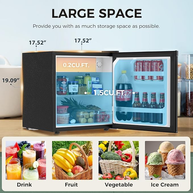 Antarctic Star 1.6 Cu. Ft Mini Fridge with Freezer,Small Compact Refrigerator with Single Reversible Door, Removable Shelves, 7 Adjustable Thermostat, for Dorm/Bedroom/Office,Black