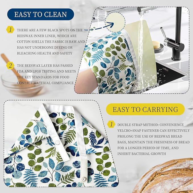 Reusable Beeswax Bread Storage Bag, Floral Pattern with Lemon Design, Eco Storage Solution for Fresh Baked Goods