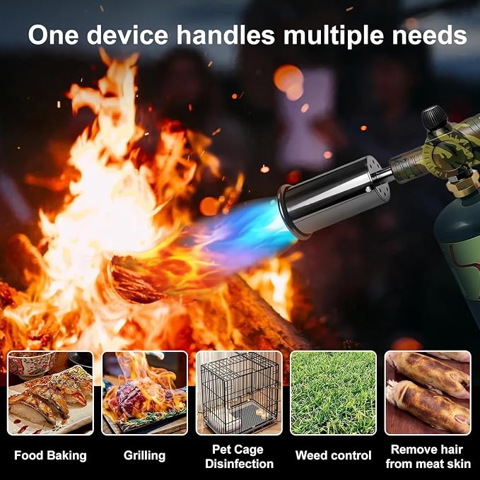 Propane Torch Kit - 5500W High-Powered Kitchen Blow Torch, Adjustable Flame Weed Burner Multipurpose Lighter for Cooking BBQ Camping Gardening Pet Care DIY Projects (Tank NOT Included) - Camouflage