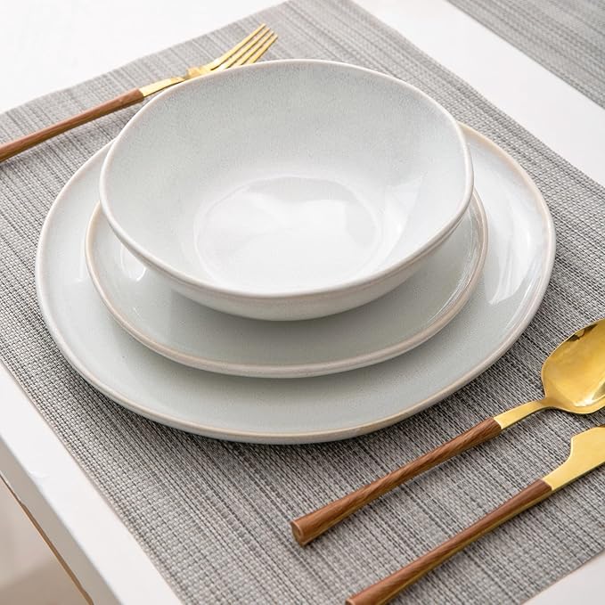AmorArc Ceramic Dinnerware Sets,Handmade Reactive Glaze Stoneware Plates and Bowls Sets,Highly Scratch Resistant | Dishwasher & Microwave Safe Dishes Set,Service for 4 (12pc)