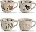 12 oz Vintage Ceramic Coffee Mug Set of 4 - Handmade Stoneware Pottery Countryside Farmhouse Fall Autumn Tea Mugs with Big Handle for Latte,Cocoa,Dishwasher & Microwave Safe Cups (Animals)