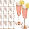 Jingmore 24 Pcs Plastic Ribbed Champagne Flutes With Stem, 6.4 oz Clear Vintage Disposable Vintage Glasses for Wedding Birthday Anniversary (Champagne Power)