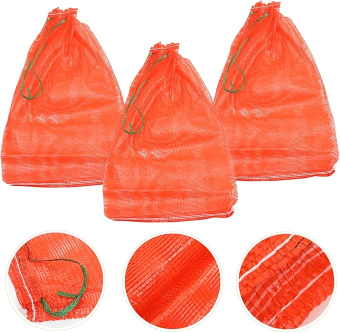 Zerodeko 50Pcs Reusable Mesh Produce Bags Drawstring Storage Net Bags for Fruits Vegetables Versatile Use for Retail Home and Farms Red