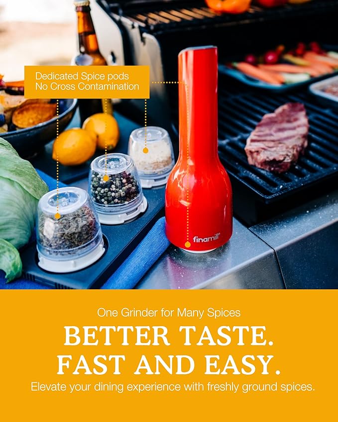FinaMill’s Award-Winning Battery Operated Salt and Pepper Grinder Set – Adjustable Coarseness, Ceramic Grinding Elements, LED Light, 2 Quick-Change Pods – Perfect for Home Cooking and Gifting