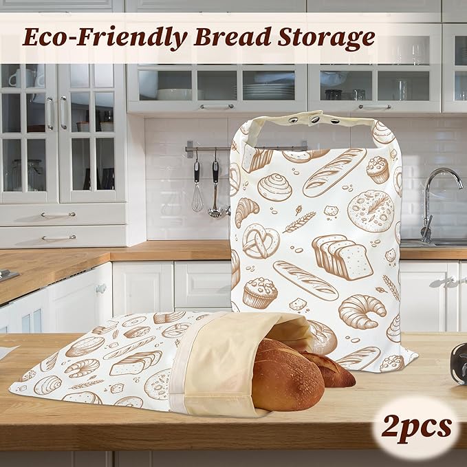 Bread Bags for Homemade Bread, Groovy Bread 2 Pack Linen and Beeswax Sourdough Storage Bags, Reusable Keeper, Keeps Breads Fresh Longer, Gifts for Bakers