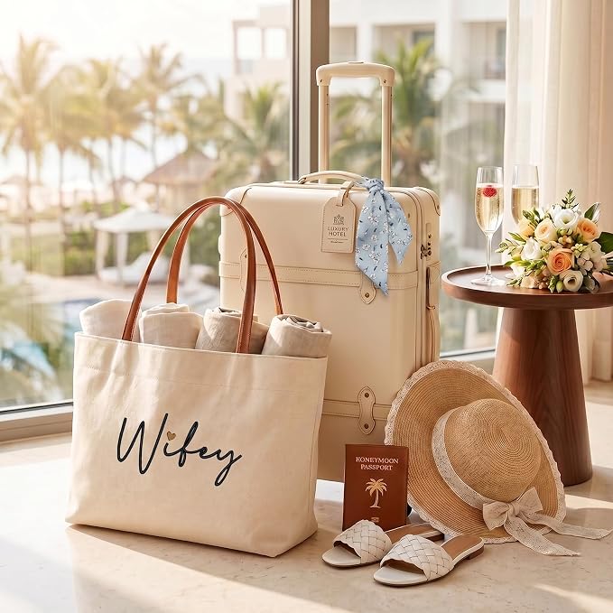 Bride Tote Bag, Embroidered Canvas Wedding Essential Tote, Bridal Shower Engagement Bachelorette Beach Bag