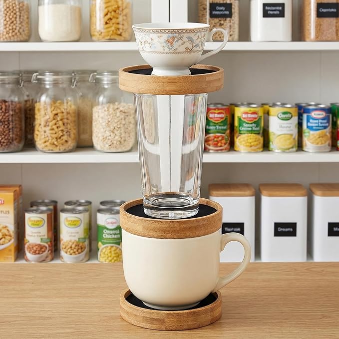 Mug Organizer - Wooden Coffee Mug Stackers, Mug Organizer for Kitchen Cabinet,Equipped with Food Grade Non-Slip Pad 6 Pack