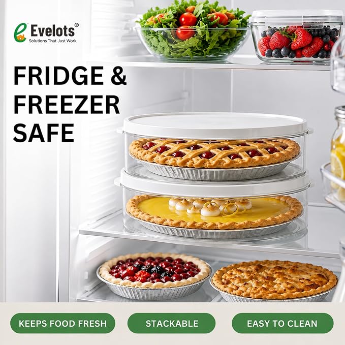 Evelots 2-Pack 10-Inch Airtight Food Storage Container with Lid - Portable Carrier for Pies, Cakes, Cupcakes & More - BPA-Free Clear Plastic - Secure & Easy Transport