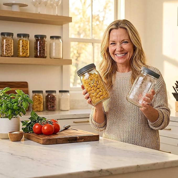 Wide Mouth Mason Jars 32 oz [2-Pack] with Airtight Lids – Glass Meal Prep Jars for Salads, Overnight Oats & Food Storage | BPA-Free Leak-Proof Lids