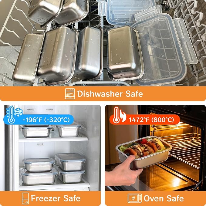 Cykorxicc 8-Piece 304 Stainless Steel Lunch Bento Box with Lids, Leakproof & Airtight Food Containers, Oven/Freezer/Dishwasher Safe,for Work,Travel, School