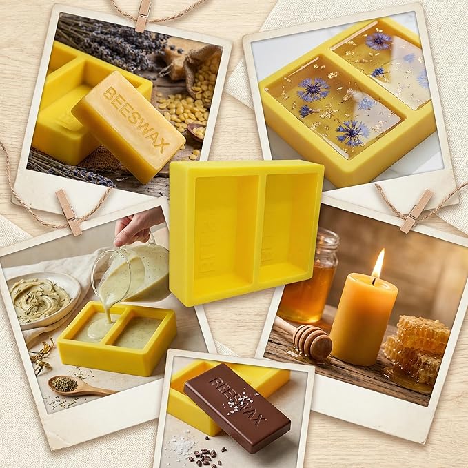 Beeswax Molds Silicone Makes 2 x 1 lb Blocks with “Beeswax” Embossed – Reusable Silicone Mold for Beeswax and Candle Making, Easy Release for DIY Soap, Wax Melts, Wax Crafting