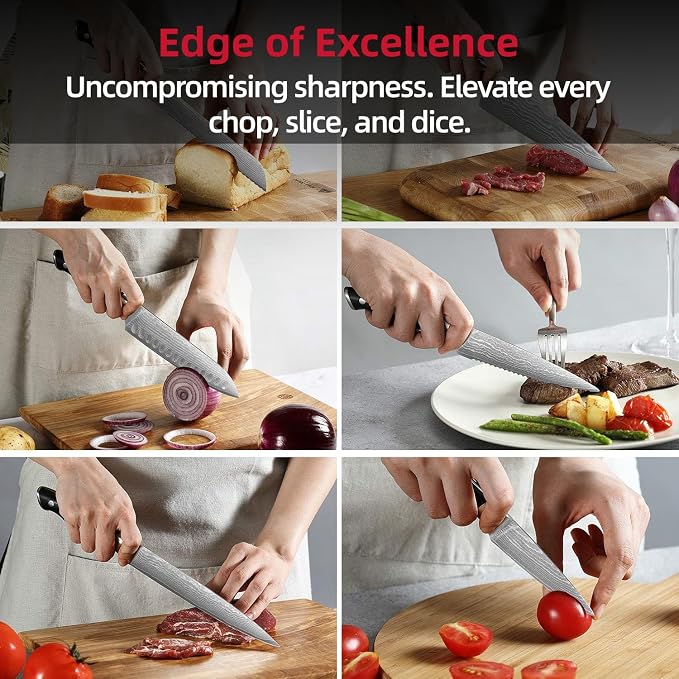NANFANG BROTHERS 9 Pieces Damascus Kitchen Knife Sets with 67-Layer Japanese Damascus Steel, ABS Ergonomic Handle, Professional Ultra Sharp Knife Sets for Chefs with Beechwood Block
