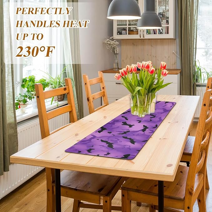 Puprle Bats Trivet Table Runner Heat Resistant 230F for Hot Dishes Pots Plates Kitchen Dining Table Protector Decorative 39.37 X 11.8 Inch