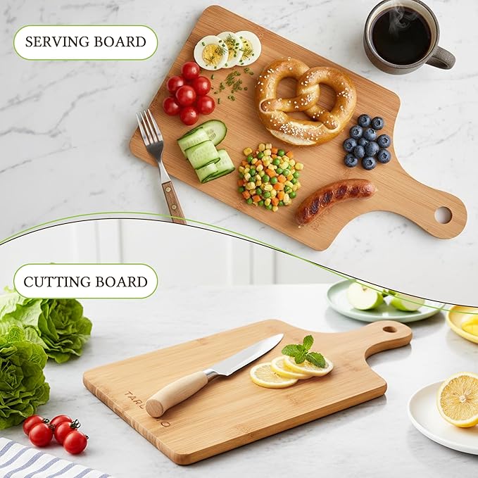 Bamboo Serving Board Set of 12 with Handle, Mini Charcuterie Boards for Parties, Cheese Board Set for Appetizers, Bread, Dessert and Entertaining