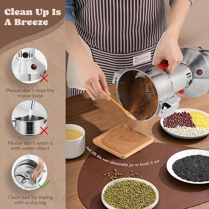 Moongiantgo Grain Mill Grinder Electric 700g Commercial Spice Grinder 2500W Stainless Steel Pulverizer Dry Grinding Machine for Wheat Corn Rice Pepper Herbs Coffee Beans (700g Upright, 110V)
