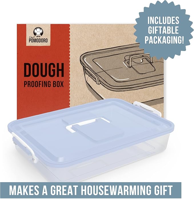 Chef Pomodoro Pizza Dough Proofing Box, 14 x 11-Inch, Preparation Container with Lid, Fits 4-6 Proofing Balls, Household Pizza and Bread Dough Tray With Convenient Carry Handle (Blue)